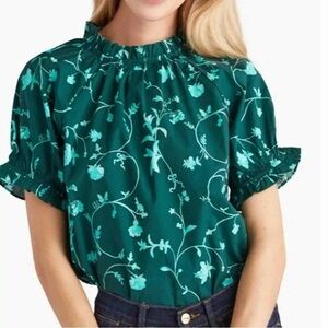 Hill House Kit Blouse in Emerald Botanical Print— Womens Medium